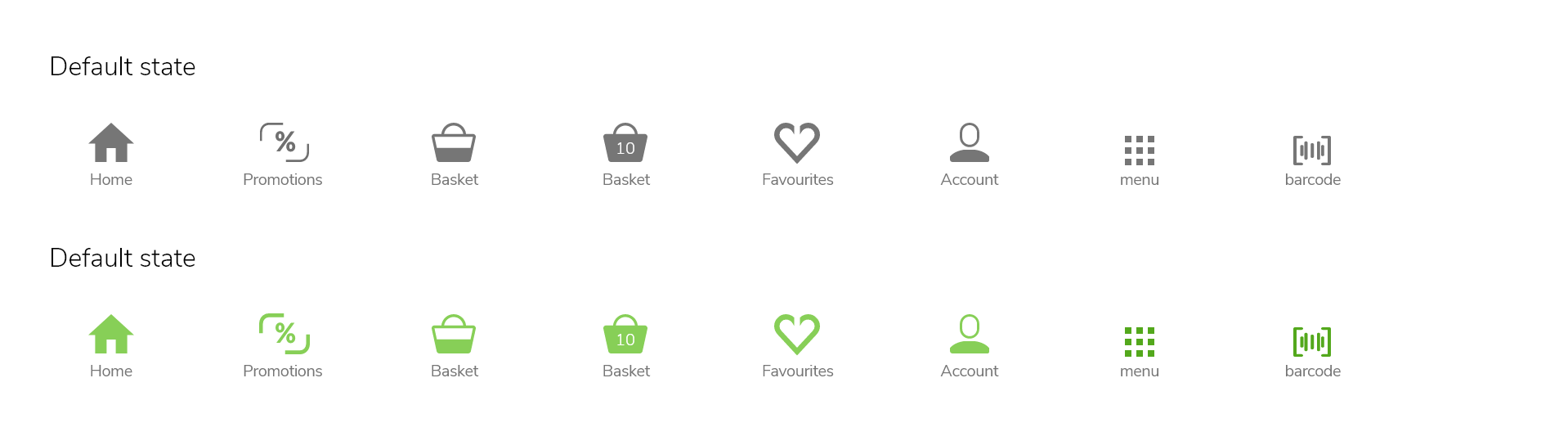 The icon library showing icons in their various interactive states